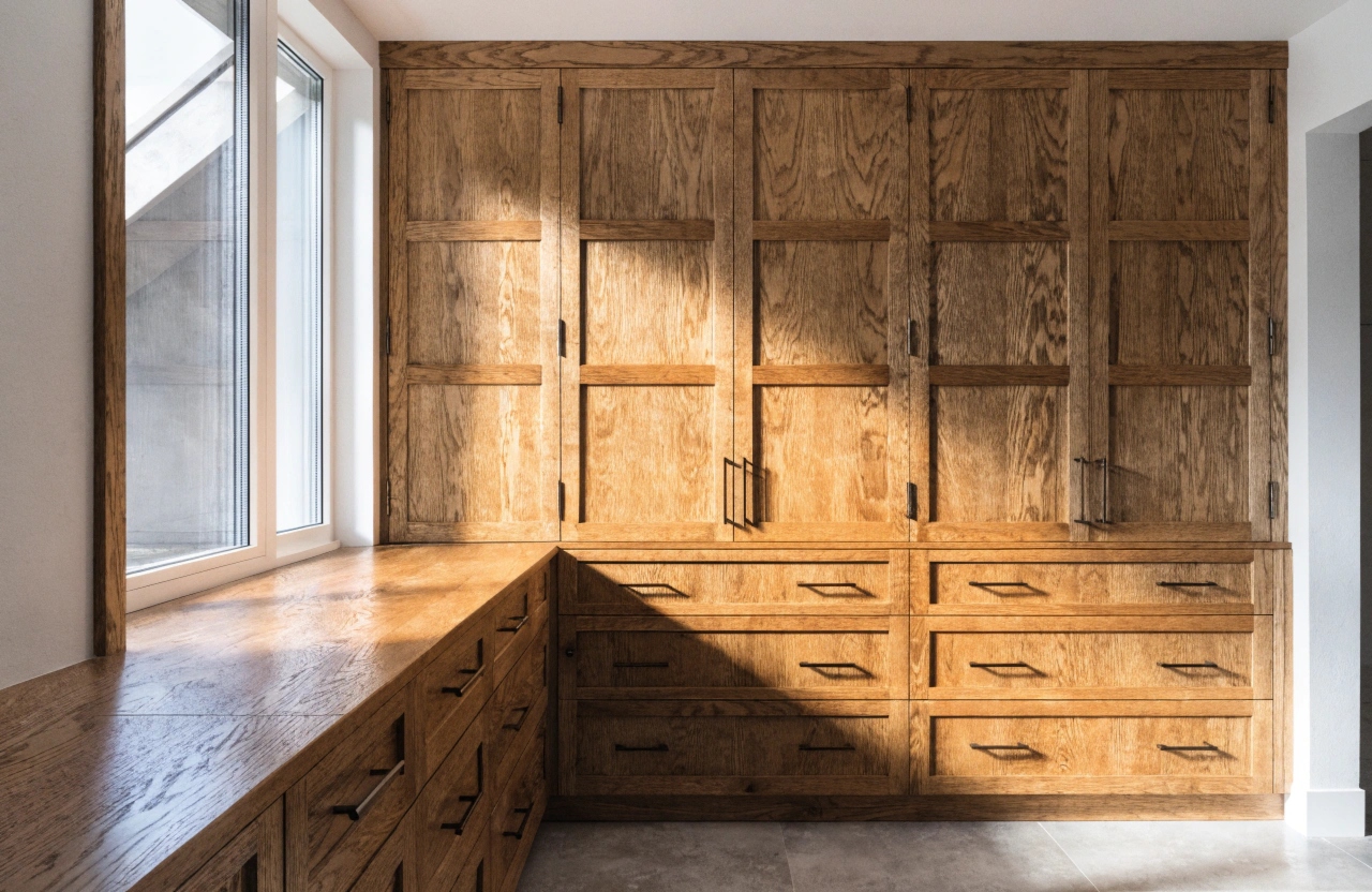 custom-timber-built-in-cabinetry-with-shaker-style Custom timber built-in cabinetry crafted by a Wollongong joiner