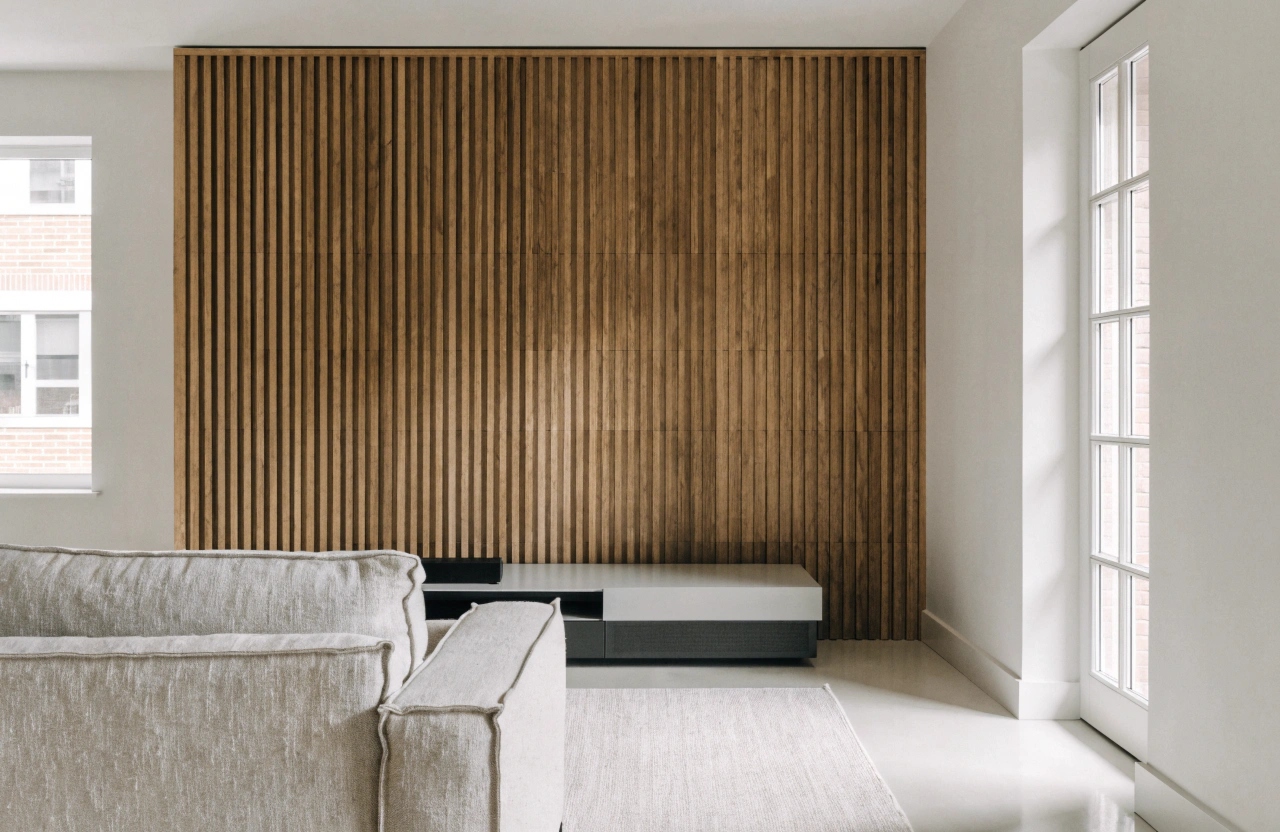 interior-shot-of-a-slatted-timber-feature-wall-beh Slatted timber feature wall in an Illawarra living room