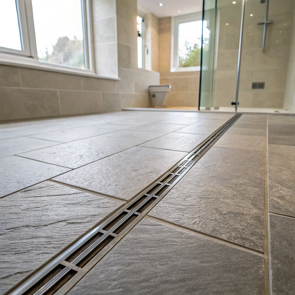 wet-room-linear-drain-seamless-floor Wet room shower design Illawarra